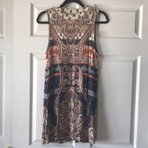 Great O’Neill Summer Beach Sleeveless Swing Dress size S blue/ivory/peach/brown